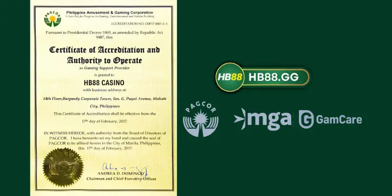 Giấy phép hoạt động của Hb88, được cấp bởi PAGCOR